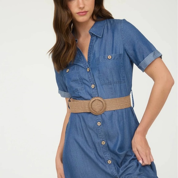 Blu Pepper Denim Blue Midi Dress with Tan Belt - Picture 5 of 5